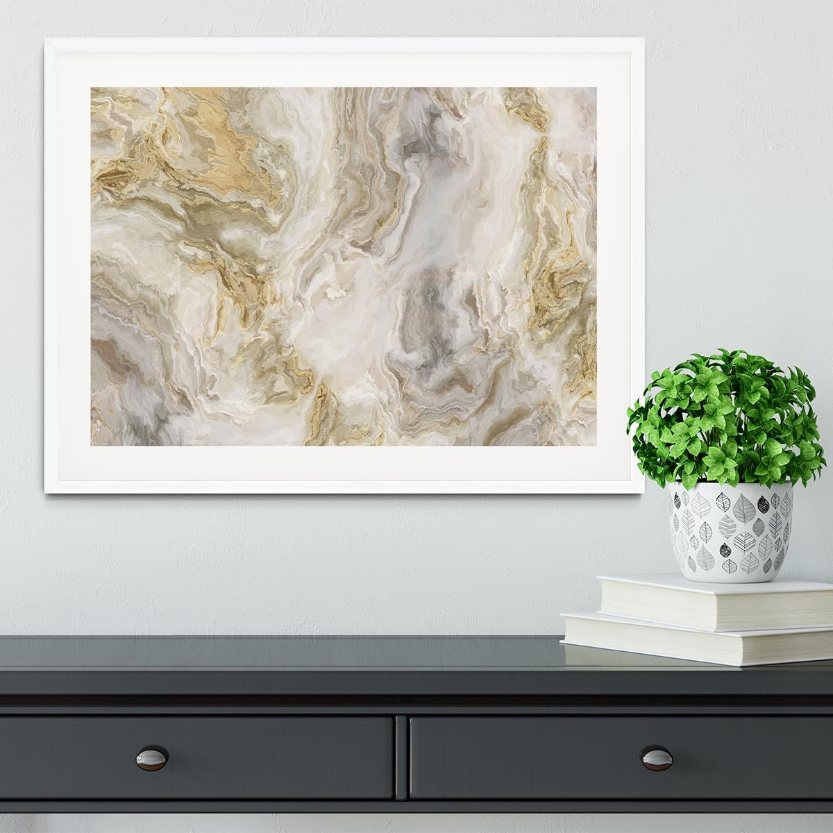 Swirled White Grey and Gold Marble Framed Print - Canvas Art Rocks - 5