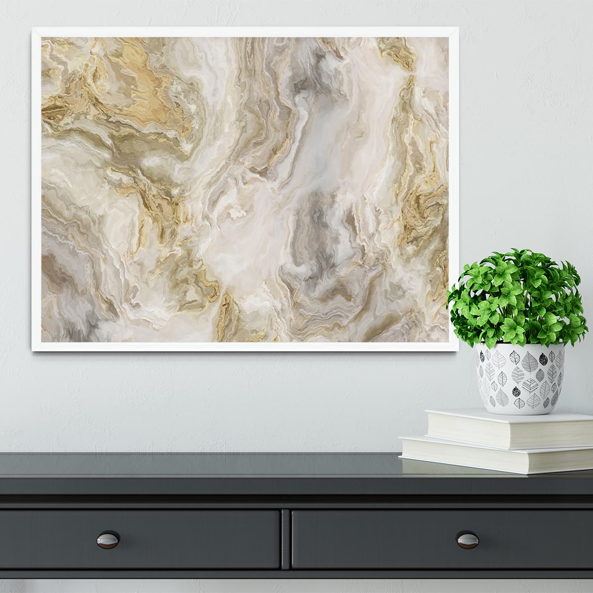 Swirled White Grey and Gold Marble Framed Print - Canvas Art Rocks -6