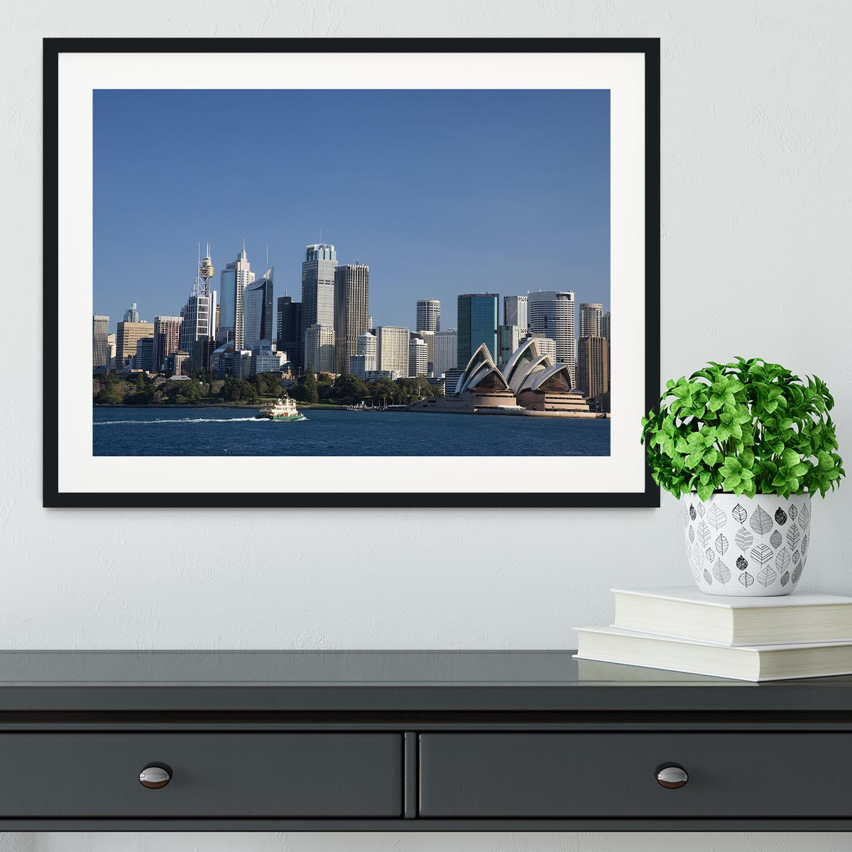 Sydney Cityscape Over Blue Sky Framed Print - Canvas Art Rocks - 1