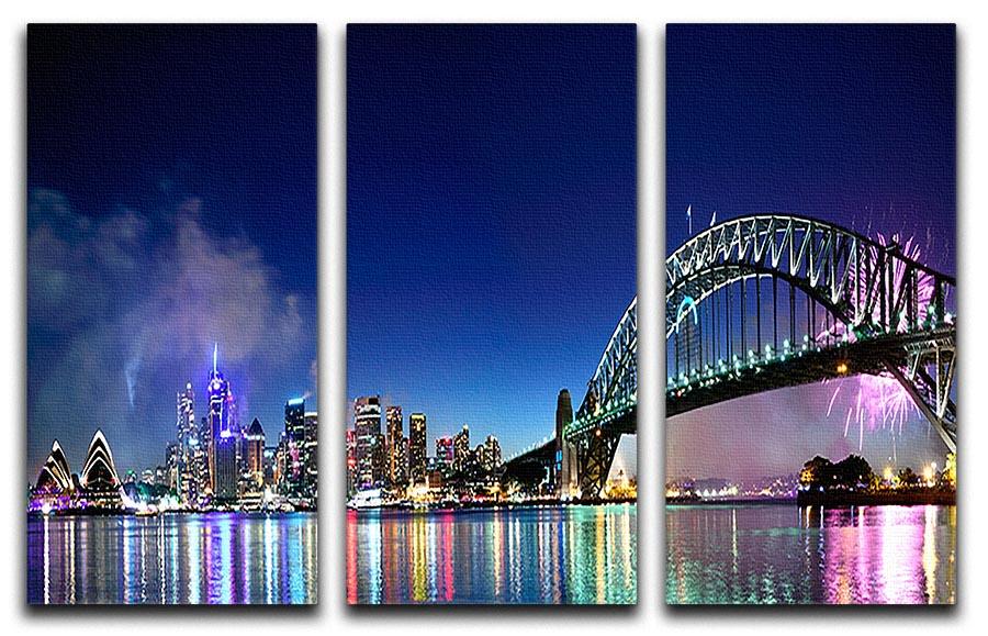 Sydney Harbour NYE Fireworks 3 Split Panel Canvas Print - Canvas Art Rocks - 1