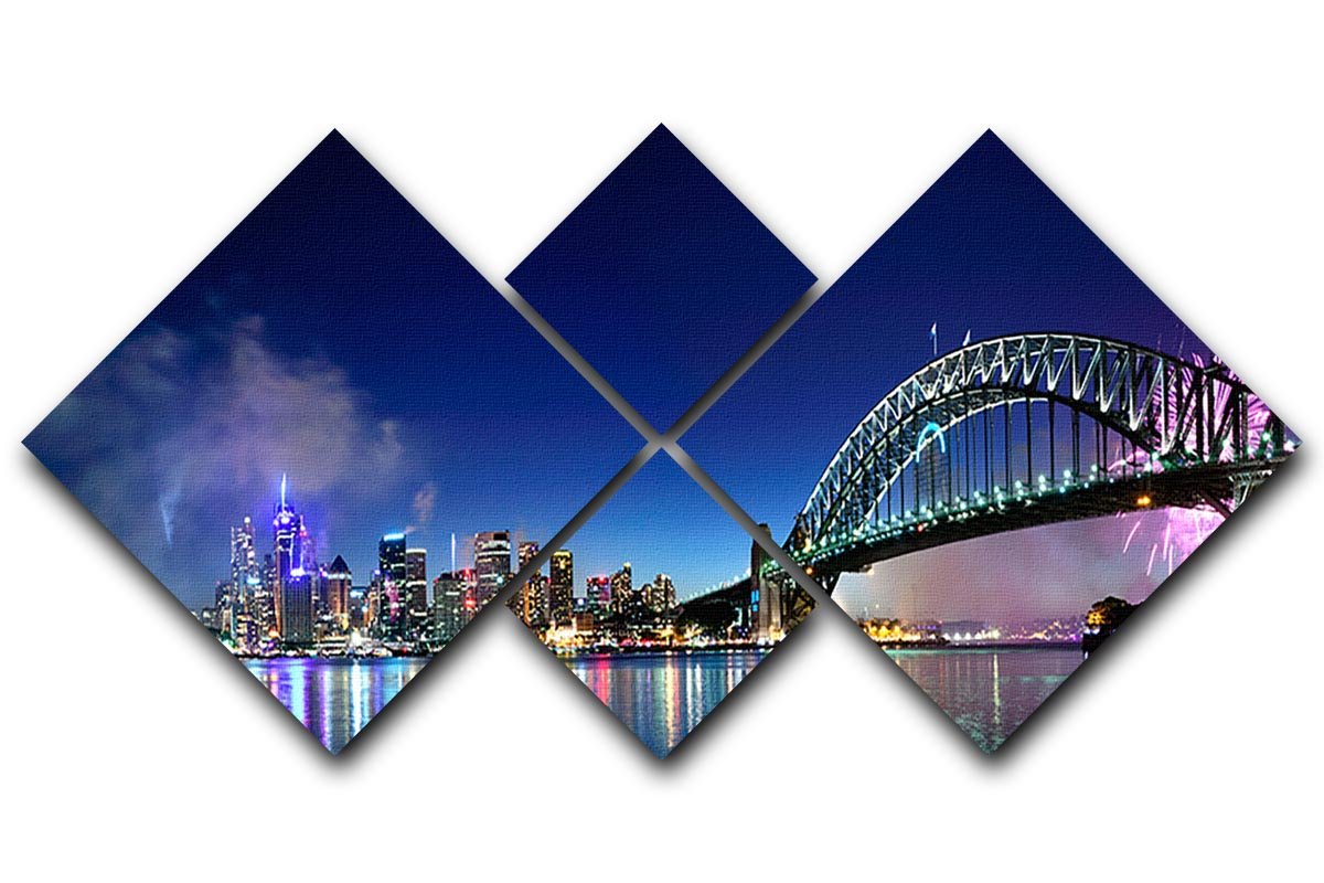Sydney Harbour NYE Fireworks 4 Square Multi Panel Canvas  - Canvas Art Rocks - 1