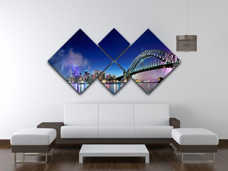 Sydney Harbour NYE Fireworks 4 Square Multi Panel Canvas  - Canvas Art Rocks - 3