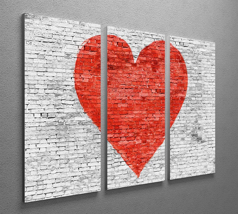 Symbol of love painted on white brick 3 Split Panel Canvas Print - Canvas Art Rocks - 2