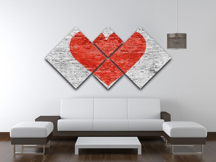 Symbol of love painted on white brick 4 Square Multi Panel Canvas - Canvas Art Rocks - 3