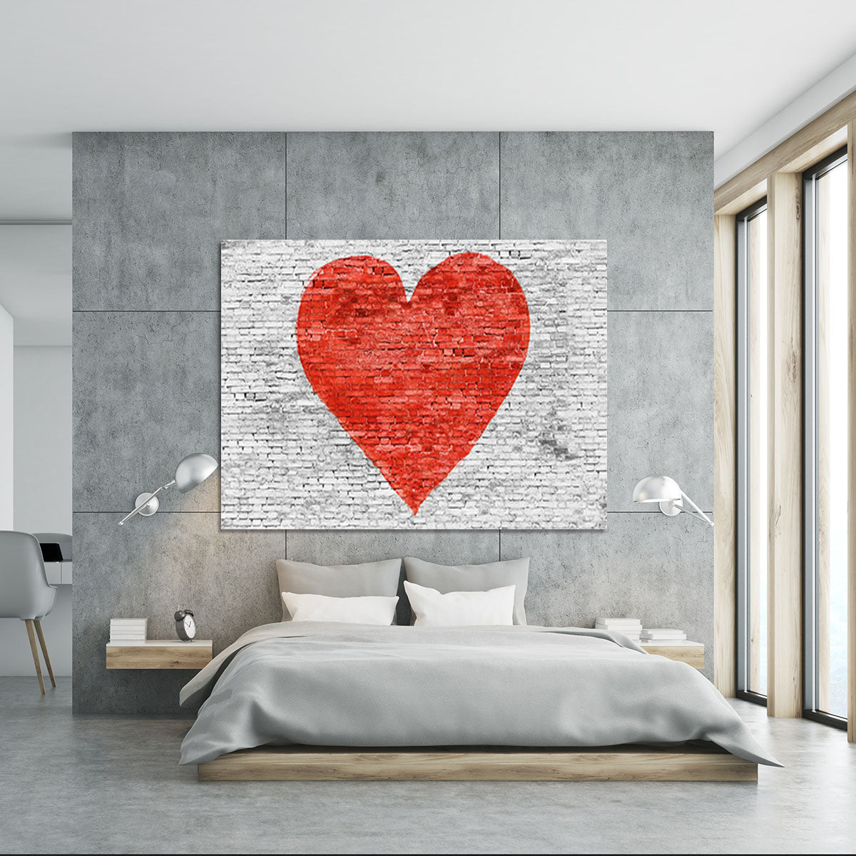 Symbol of love painted on white brick Canvas Print or Poster - Canvas Art Rocks - 5
