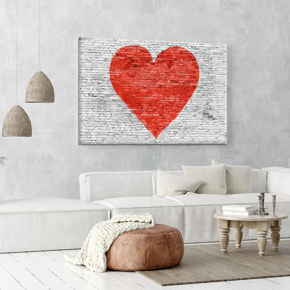 Symbol of love painted on white brick Canvas Print or Poster - Canvas Art Rocks - 6