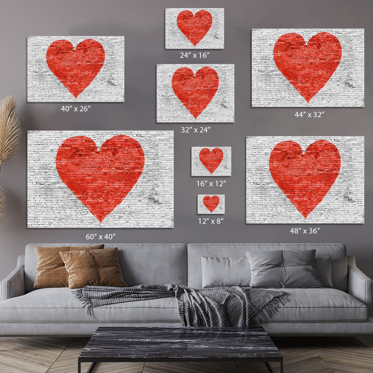 Symbol of love painted on white brick Canvas Print or Poster - Canvas Art Rocks - 7