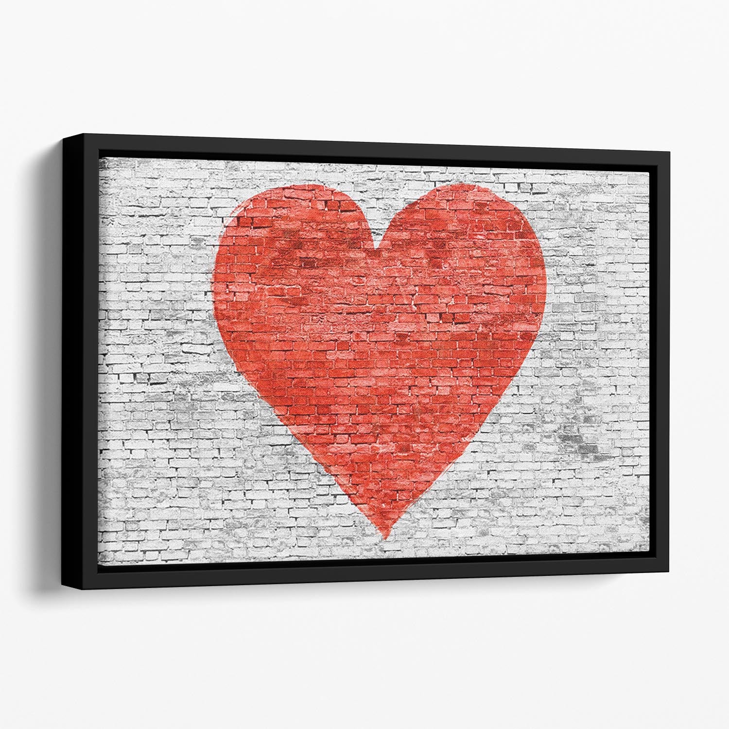 Symbol of love painted on white brick Floating Framed Canvas - Canvas Art Rocks - 1
