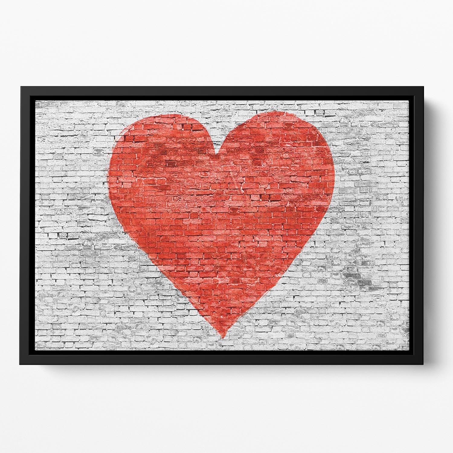 Symbol of love painted on white brick Floating Framed Canvas - Canvas Art Rocks - 2