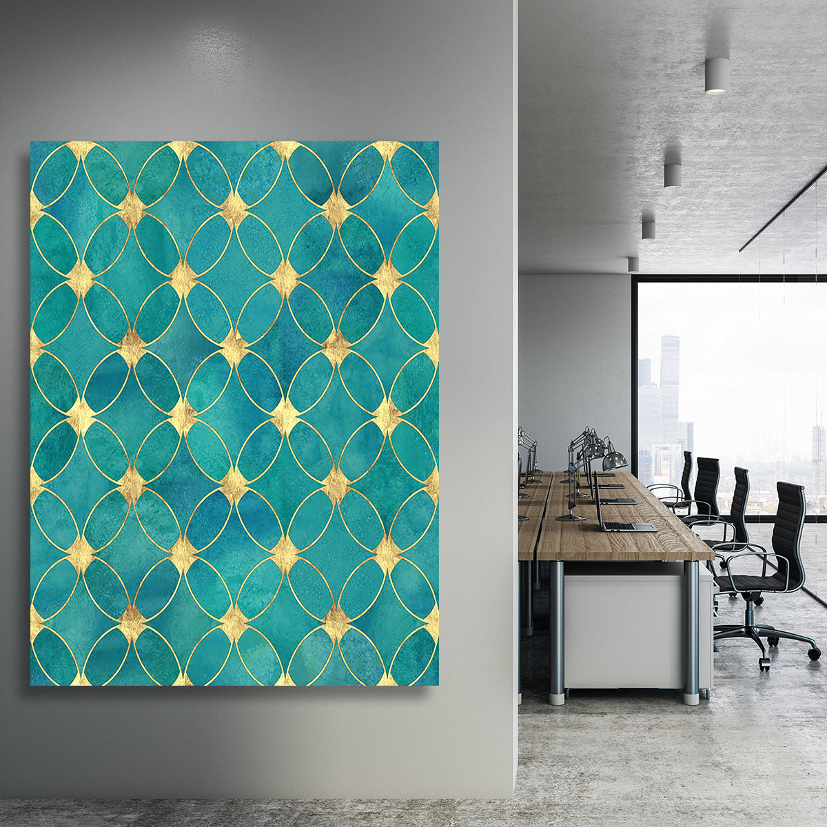 Teal and Gold Abstract Pattern Canvas Print or Poster - Canvas Art Rocks - 3