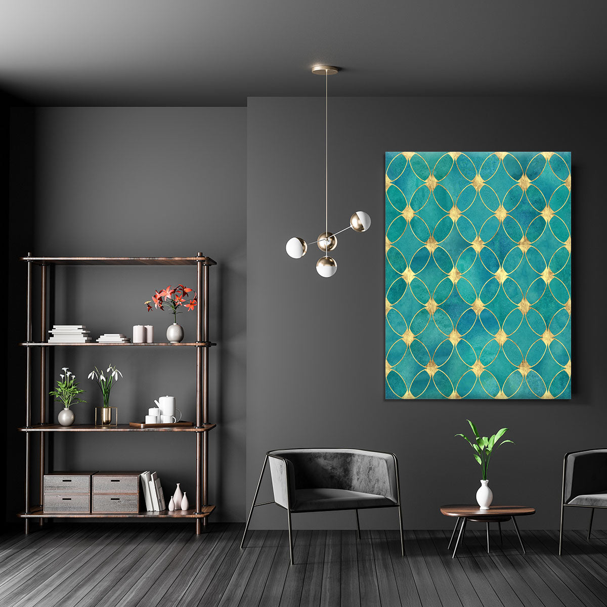 Teal and Gold Abstract Pattern Canvas Print or Poster - Canvas Art Rocks - 5