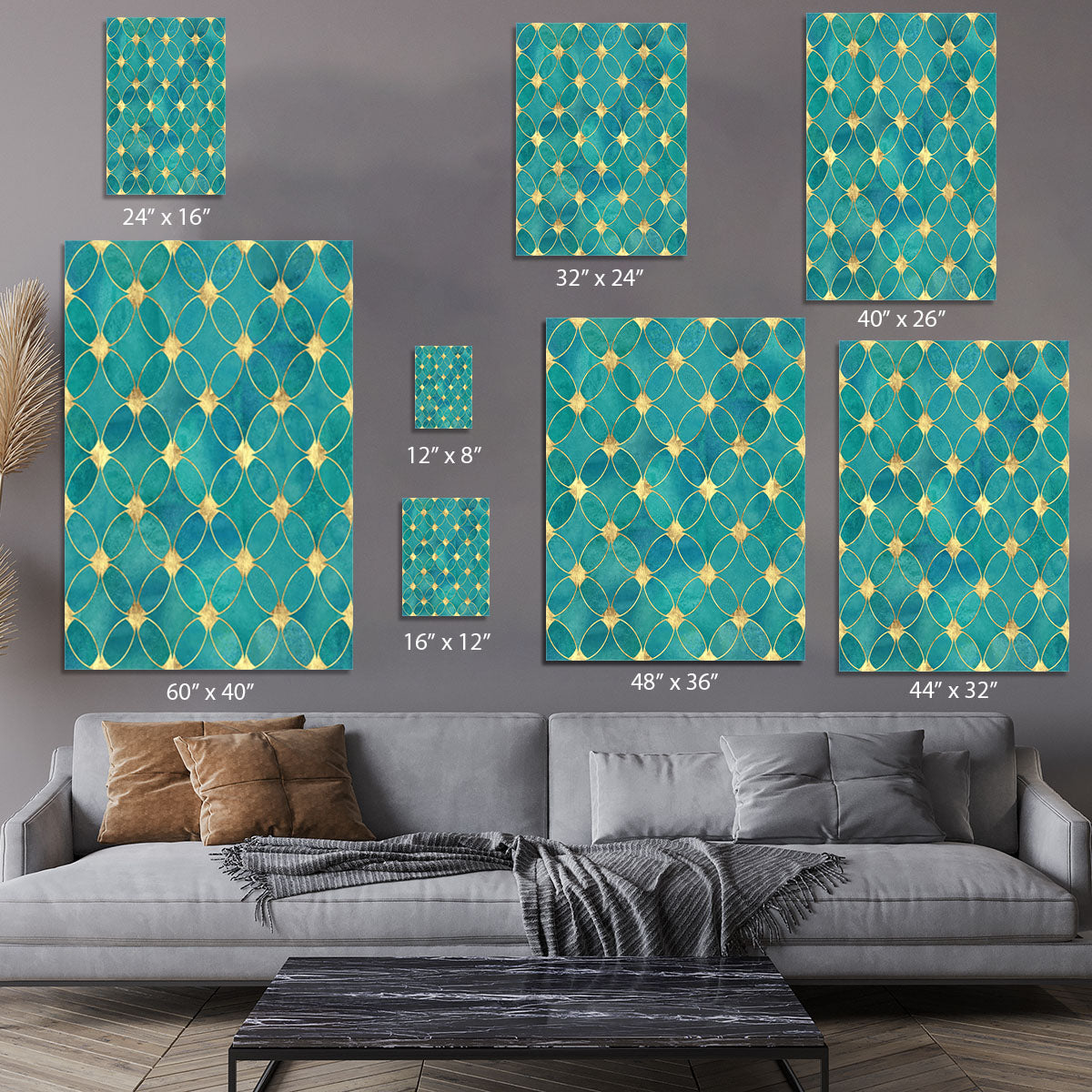 Teal and Gold Abstract Pattern Canvas Print or Poster - Canvas Art Rocks - 7