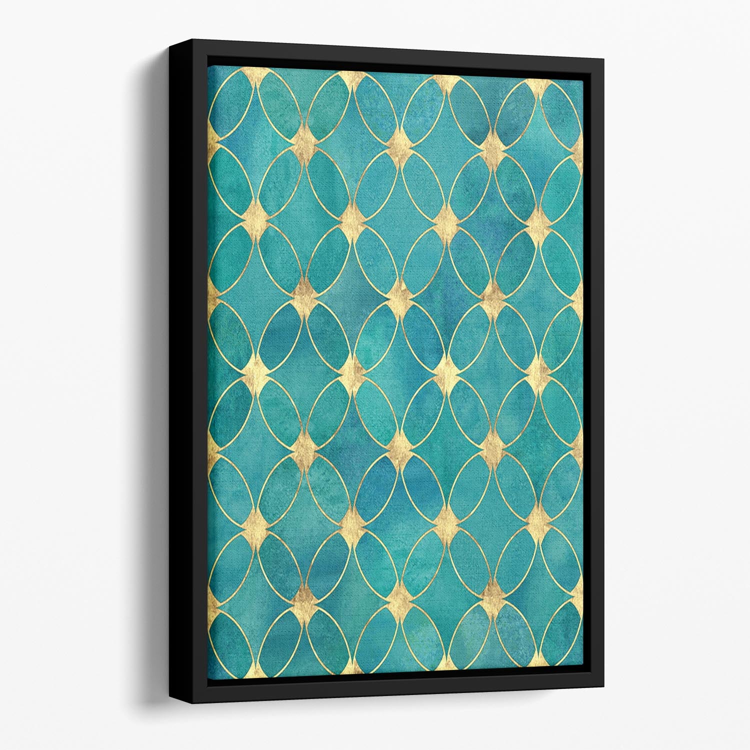 Teal and Gold Abstract Pattern Floating Framed Canvas - Canvas Art Rocks - 1