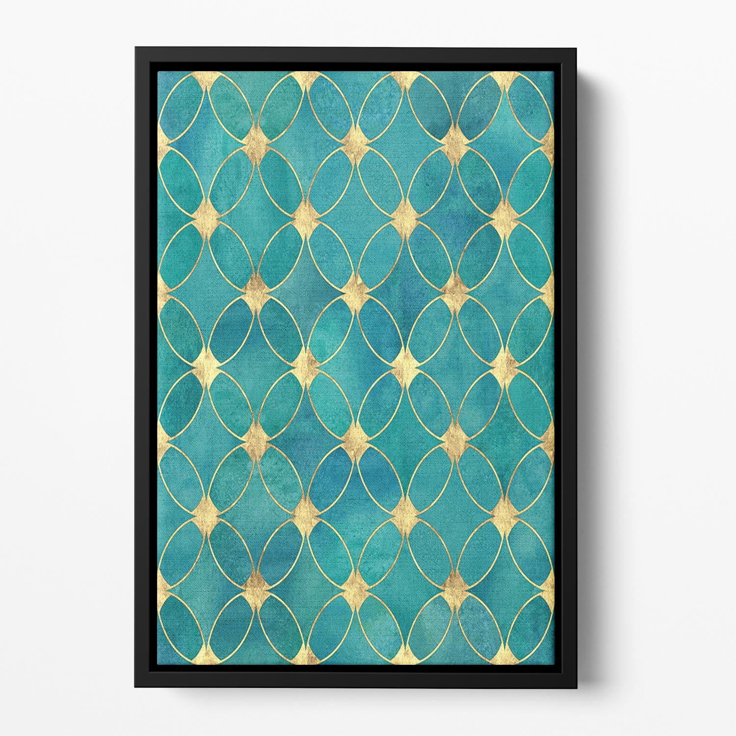 Teal and Gold Abstract Pattern Floating Framed Canvas - Canvas Art Rocks - 2