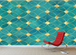 Teal and Gold Abstract Pattern Wall Mural Wallpaper - Canvas Art Rocks - 2