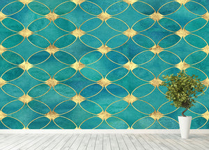 Teal and Gold Abstract Pattern Wall Mural Wallpaper - Canvas Art Rocks - 4