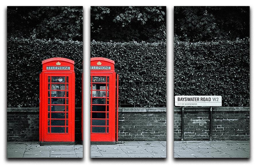 Telephone box in London street 3 Split Panel Canvas Print - Canvas Art Rocks - 1