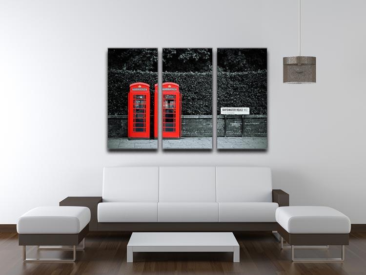 Telephone box in London street 3 Split Panel Canvas Print - Canvas Art Rocks - 3