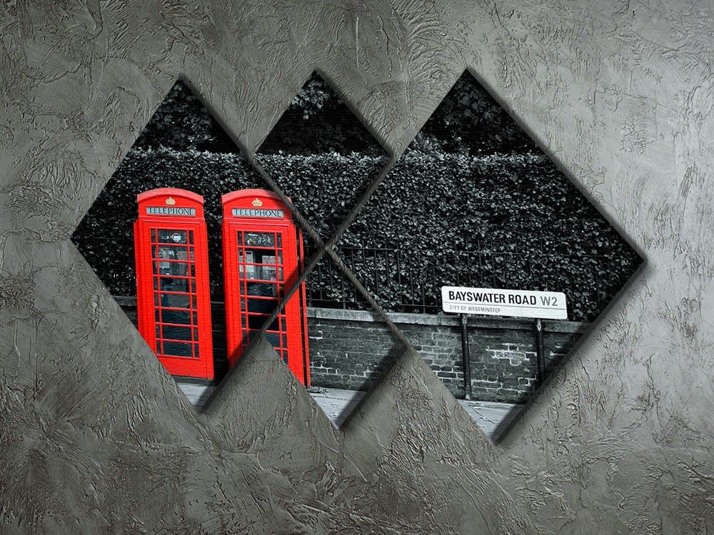 Telephone box in London street 4 Square Multi Panel Canvas  - Canvas Art Rocks - 2