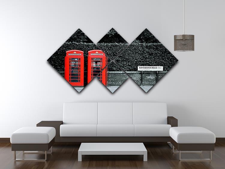 Telephone box in London street 4 Square Multi Panel Canvas  - Canvas Art Rocks - 3