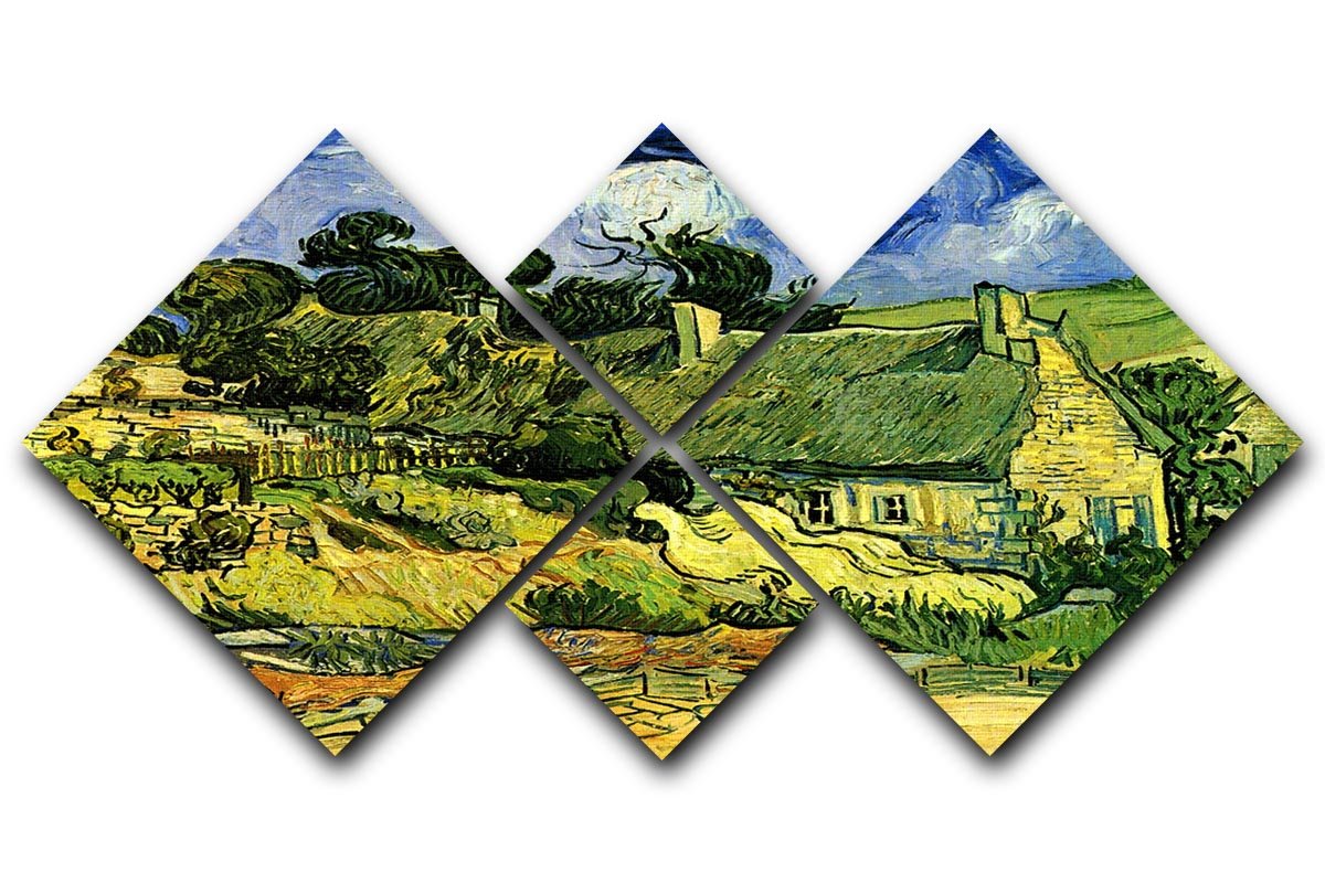 Thatched Cottages at Cordeville by Van Gogh 4 Square Multi Panel Canvas  - Canvas Art Rocks - 1
