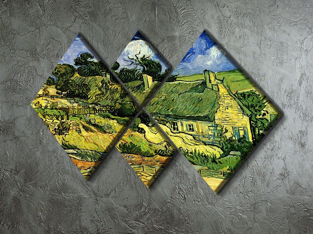 Thatched Cottages at Cordeville by Van Gogh 4 Square Multi Panel Canvas - Canvas Art Rocks - 2