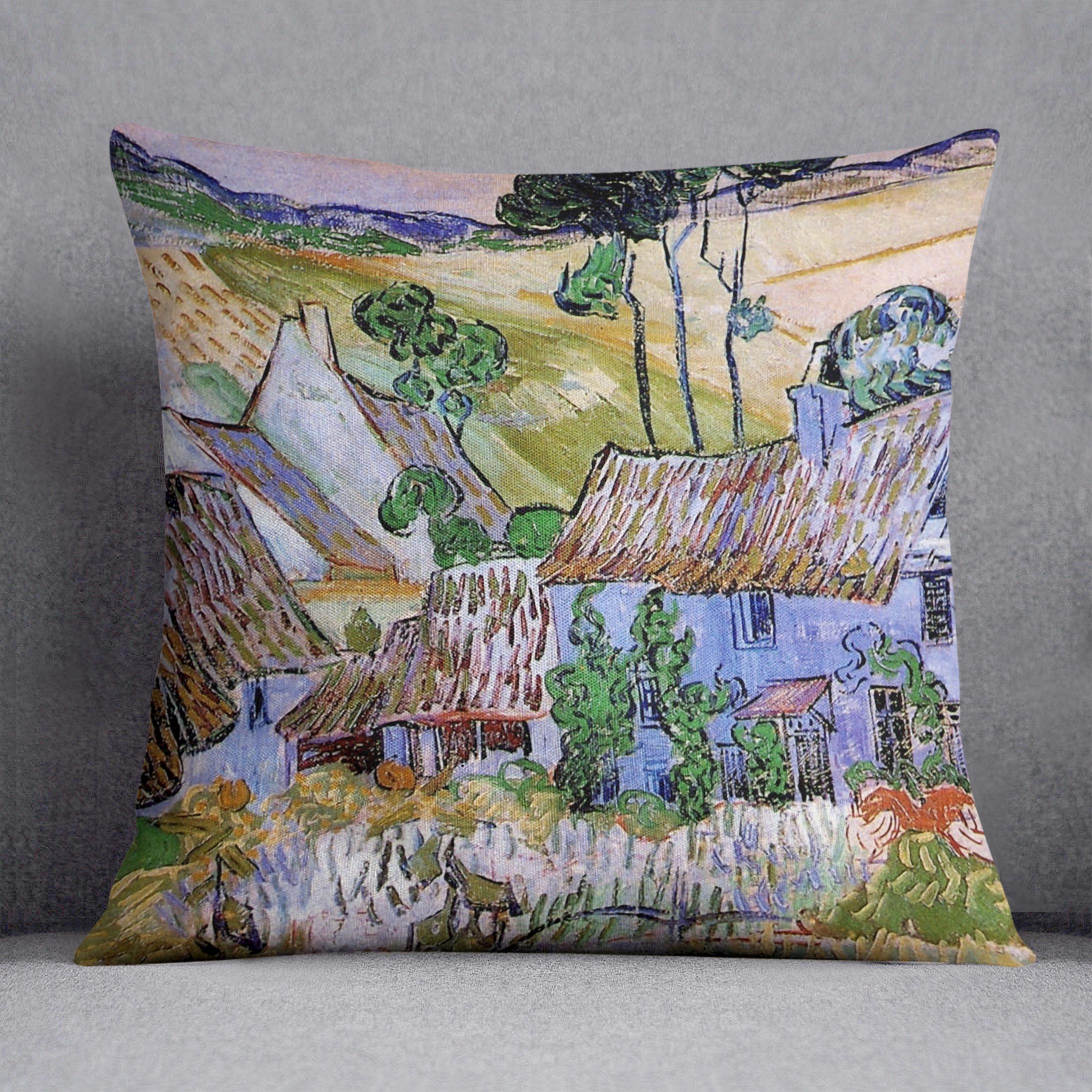 Thatched Cottages by a Hill by Van Gogh Cushion