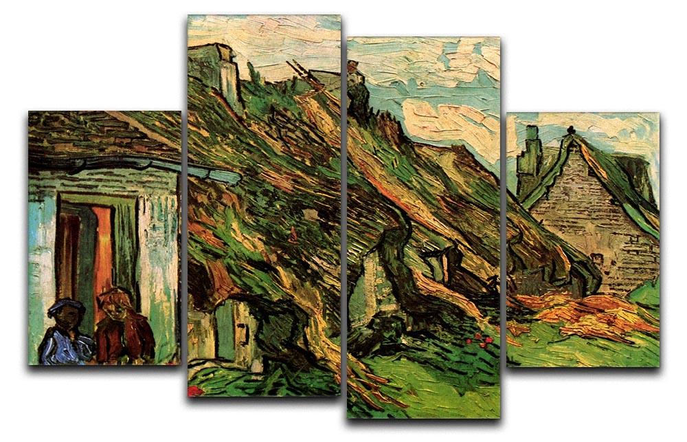 Thatched Sandstone Cottages in Chaponval by Van Gogh 4 Split Panel Canvas  - Canvas Art Rocks - 1