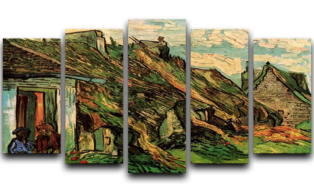 Thatched Sandstone Cottages in Chaponval by Van Gogh 5 Split Panel Canvas  - Canvas Art Rocks - 1