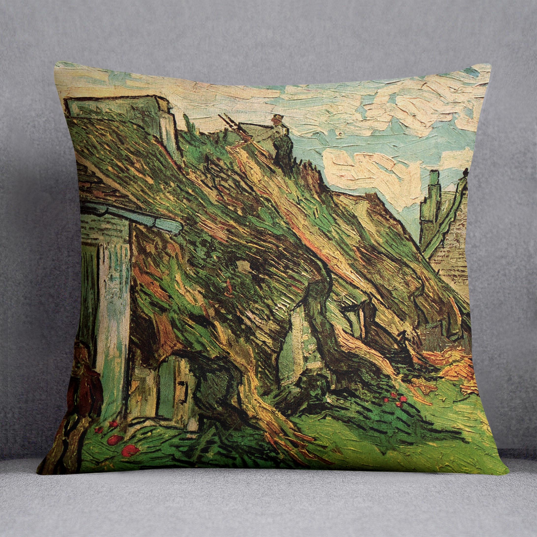 Thatched Sandstone Cottages in Chaponval by Van Gogh Cushion