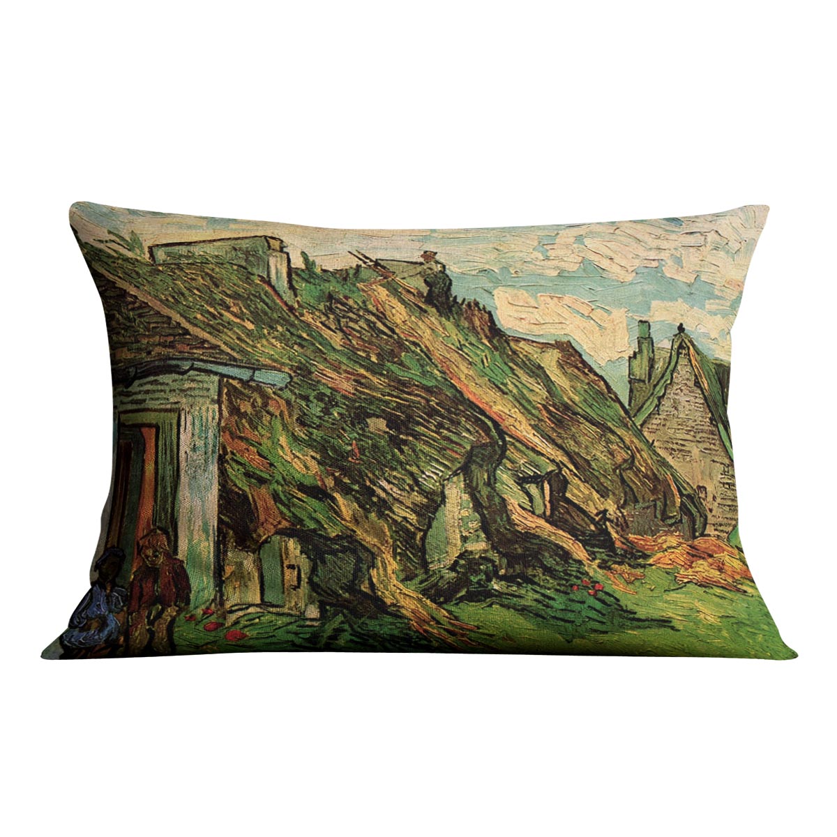 Thatched Sandstone Cottages in Chaponval by Van Gogh Cushion