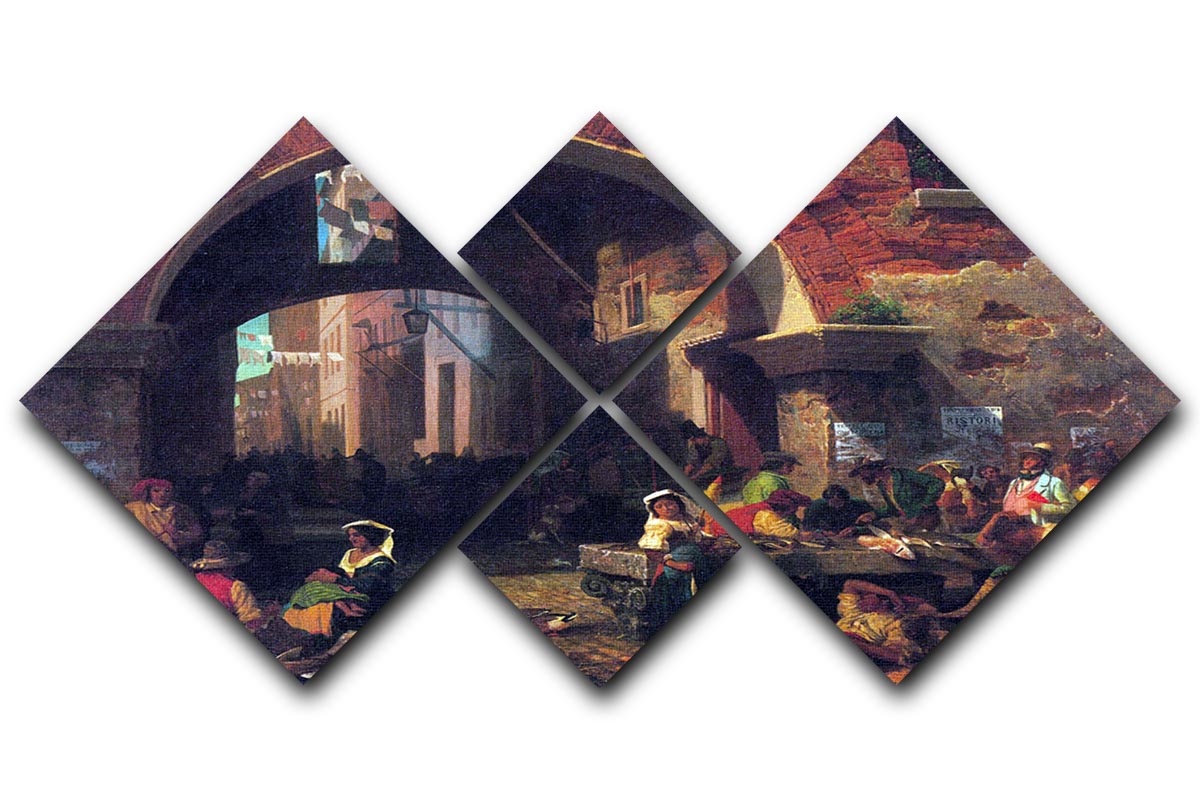 The Arc of Octavius Roman Fish market by Bierstadt 4 Square Multi Panel Canvas - Canvas Art Rocks - 1
