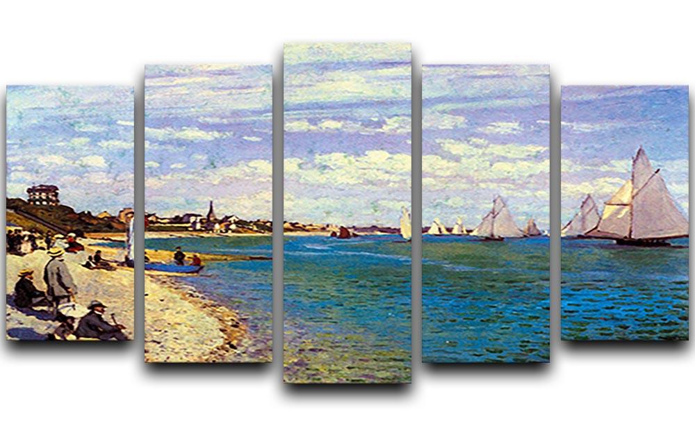 The Beach at Sainte Adresse by Monet 5 Split Panel Canvas  - Canvas Art Rocks - 1