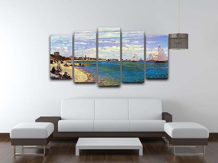 The Beach at Sainte Adresse by Monet 5 Split Panel Canvas - Canvas Art Rocks - 3