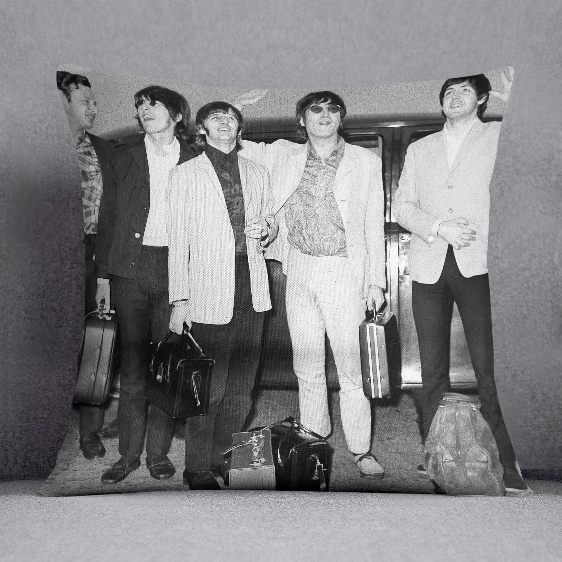 The Beatles and Brian Epstein at London Airport Cushion