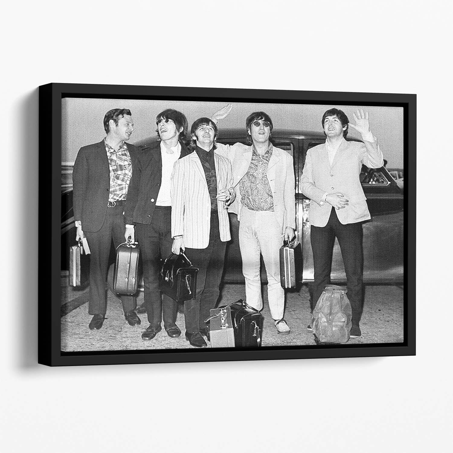 The Beatles and Brian Epstein at London Airport Floating Framed Canvas
