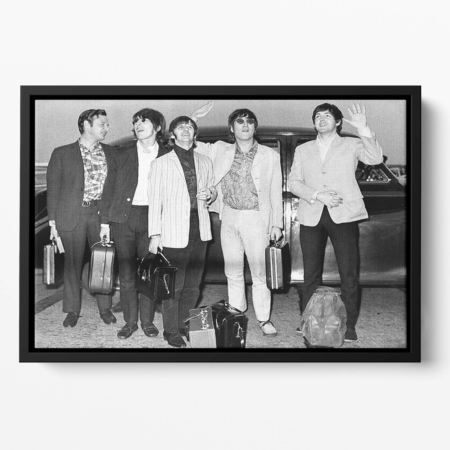 The Beatles and Brian Epstein at London Airport Floating Framed Canvas