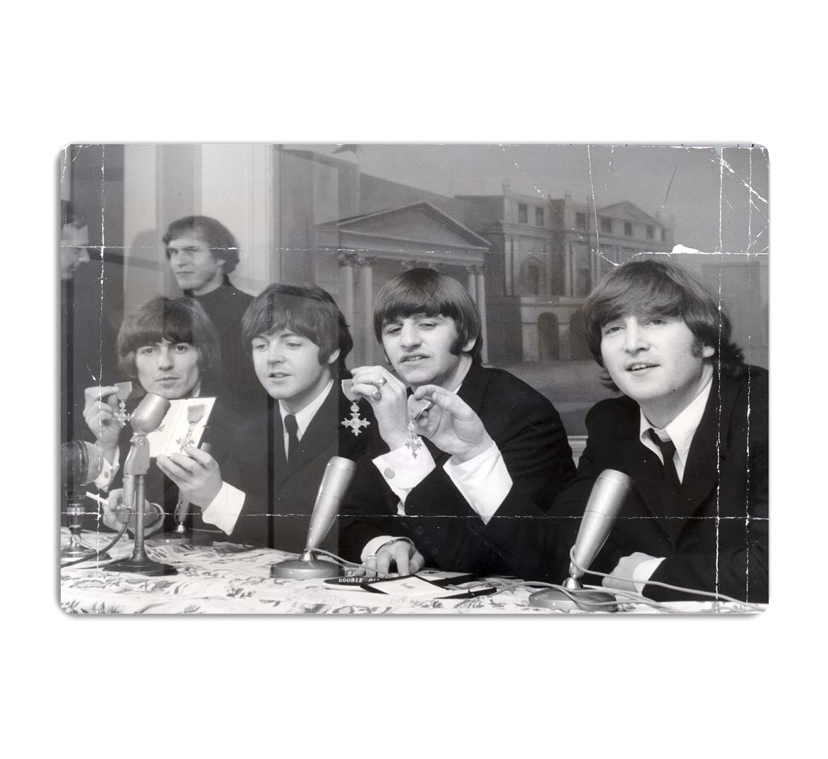 The Beatles at a press conference with their MBEs HD Metal Print