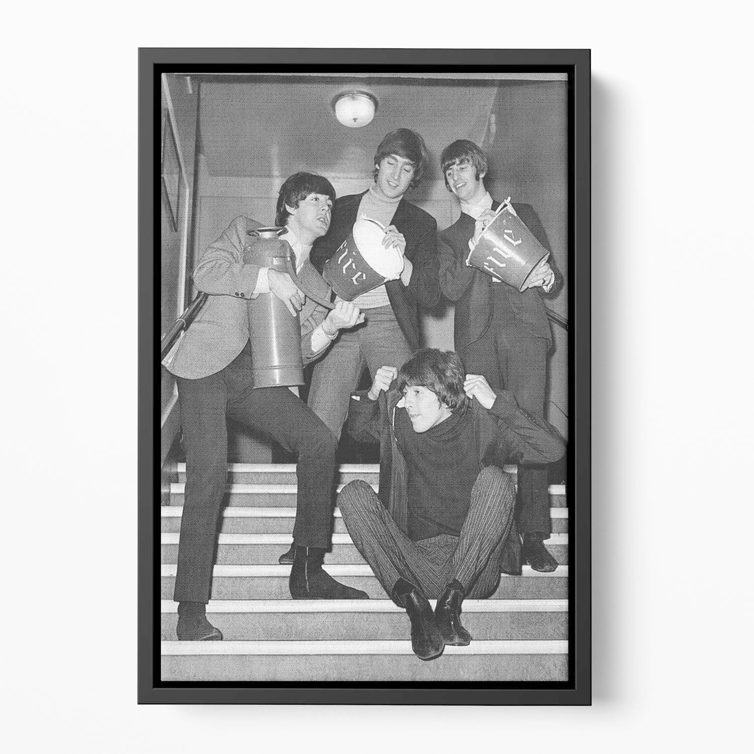 The Beatles backstage at the Liverpool Empire Floating Framed Canvas