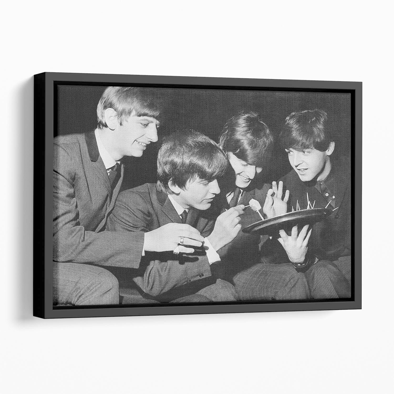 The Beatles before going on stage Floating Framed Canvas
