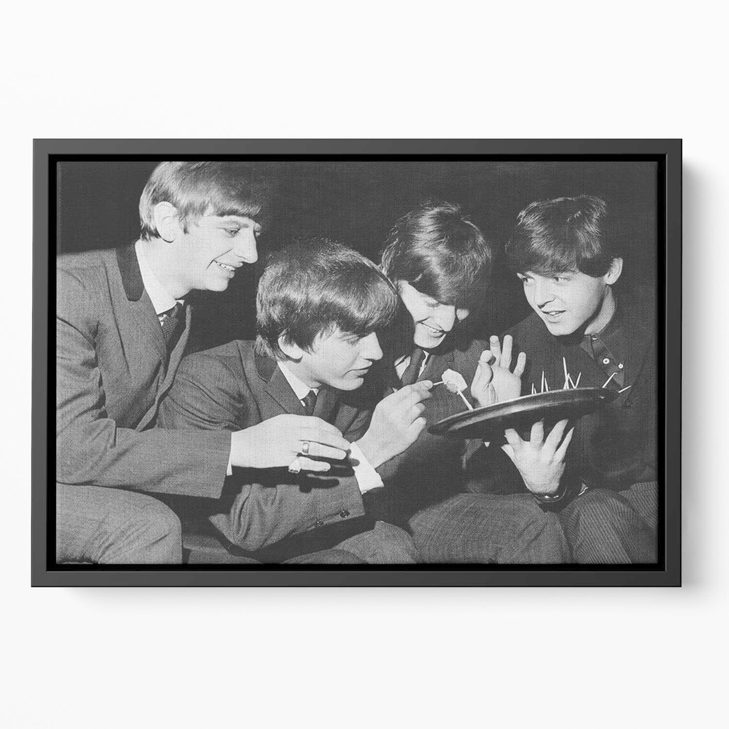 The Beatles before going on stage Floating Framed Canvas