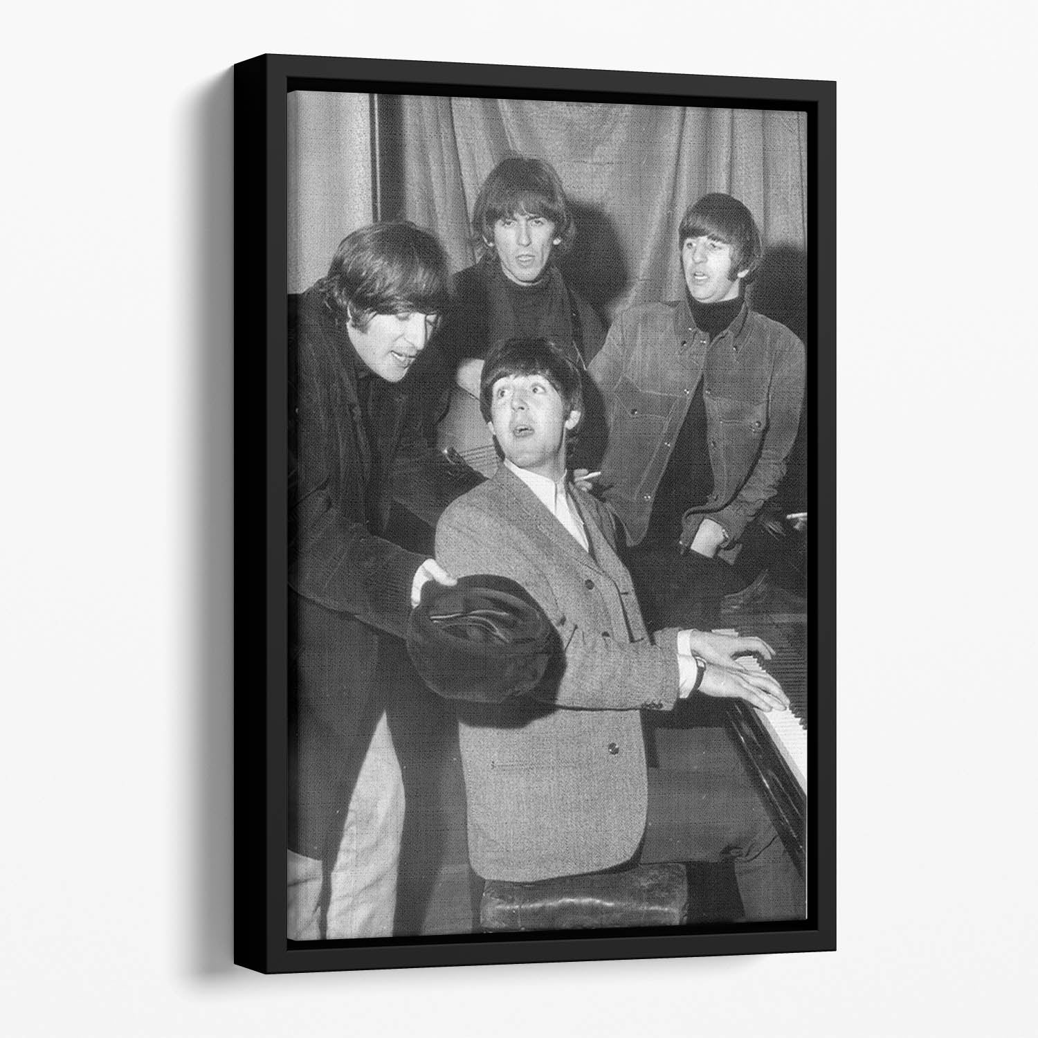 The Beatles gathered round a piano Floating Framed Canvas