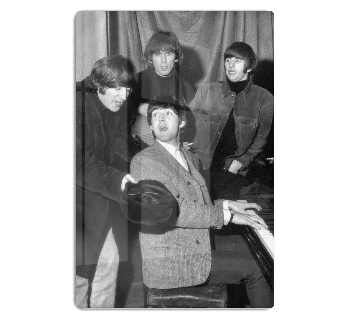 The Beatles gathered round a piano HD Metal Print