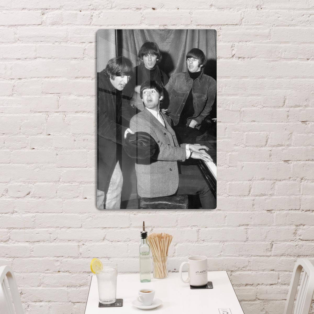 The Beatles gathered round a piano HD Metal Print