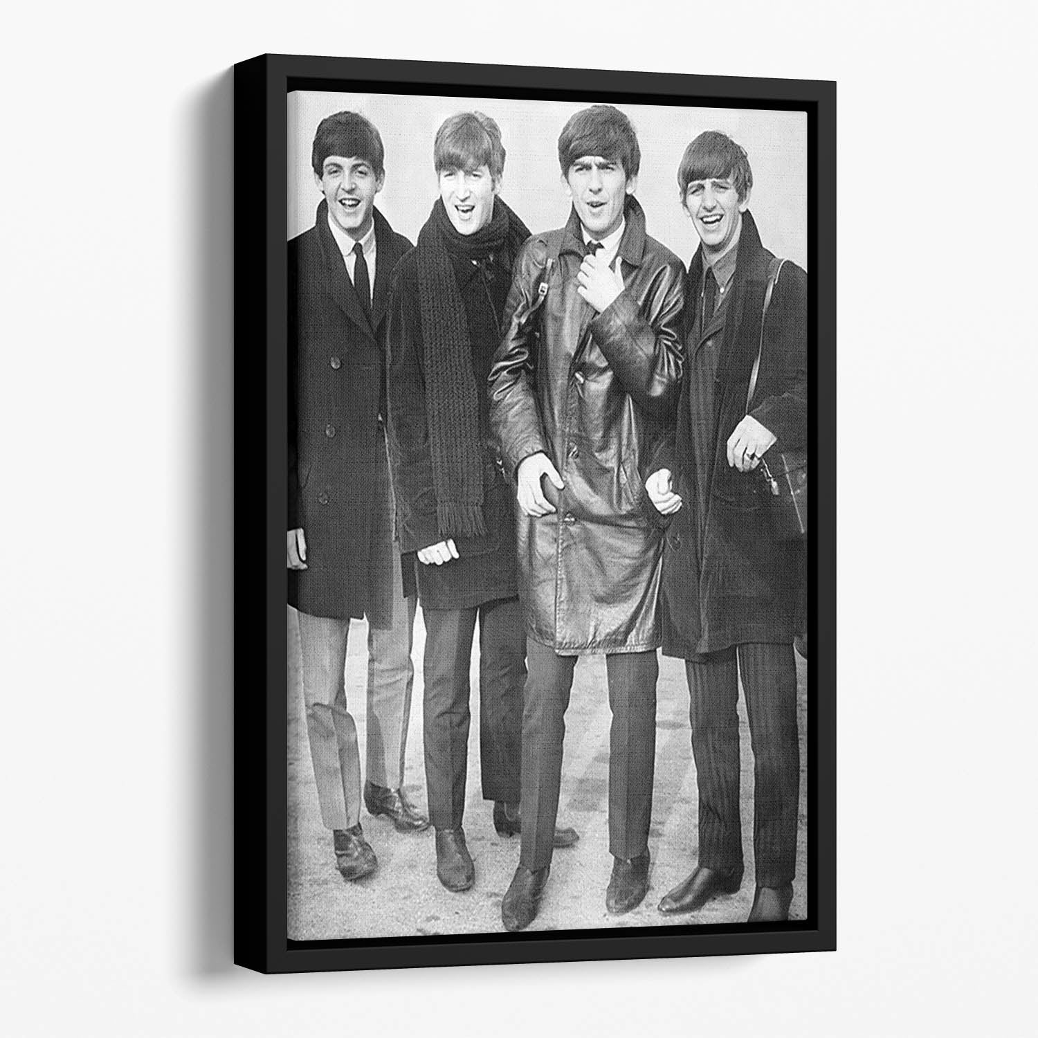 The Beatles in overcoats in 1963 Floating Framed Canvas