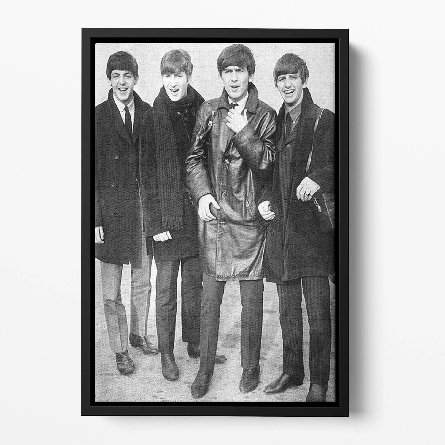 The Beatles in overcoats in 1963 Floating Framed Canvas
