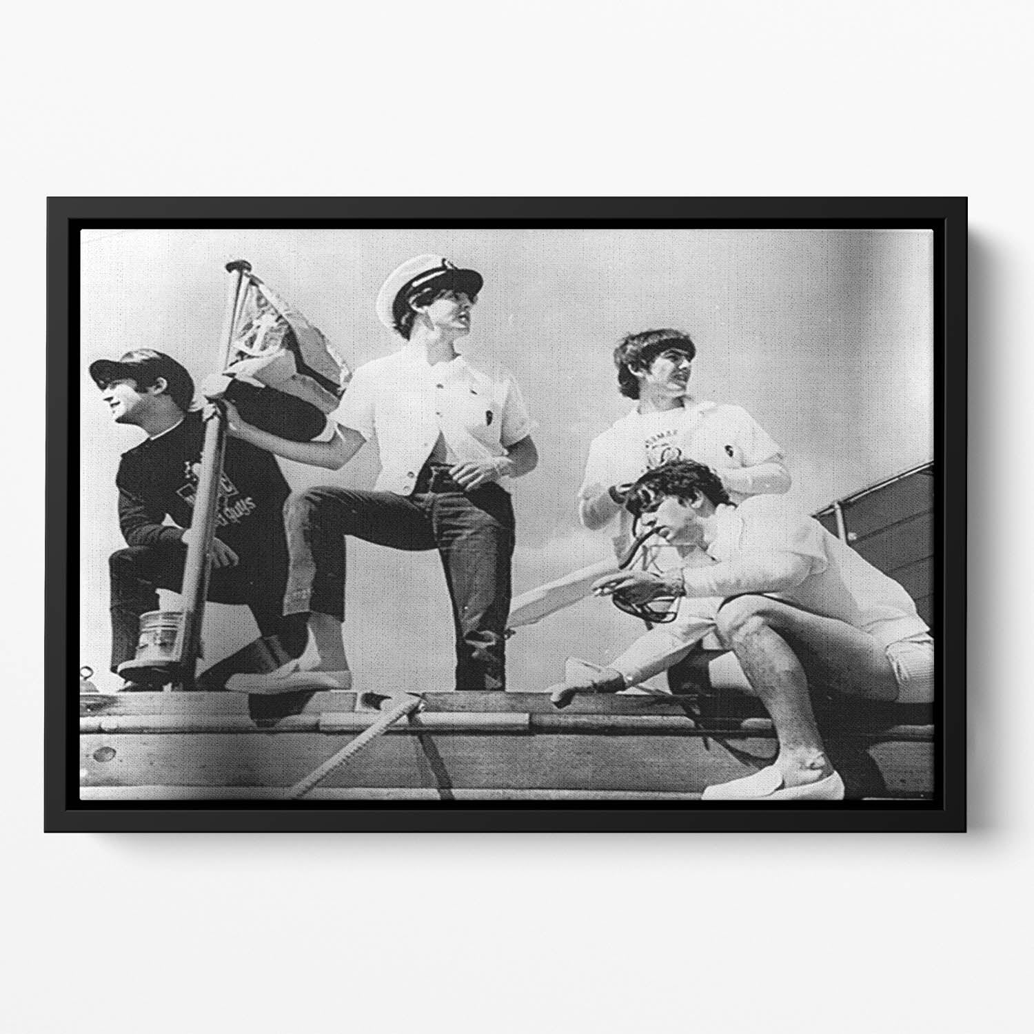 The Beatles on board a yacht Floating Framed Canvas