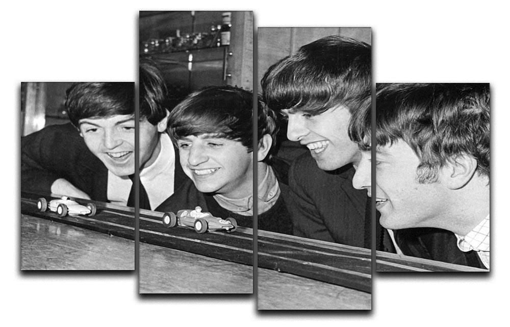 The Beatles play with toy racing cars 4 Split Panel Canvas  - Canvas Art Rocks - 1