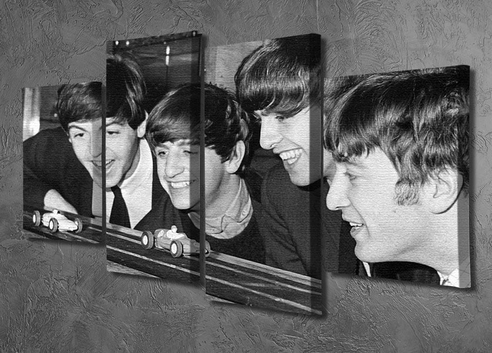 The Beatles play with toy racing cars 4 Split Panel Canvas - Canvas Art Rocks - 2