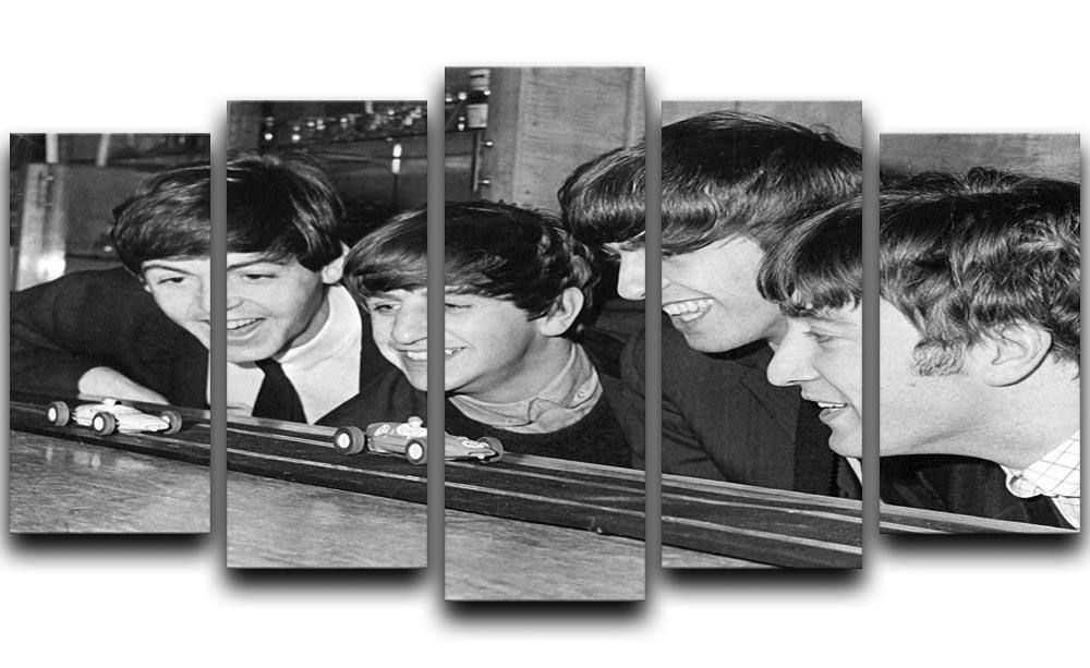 The Beatles play with toy racing cars 5 Split Panel Canvas  - Canvas Art Rocks - 1